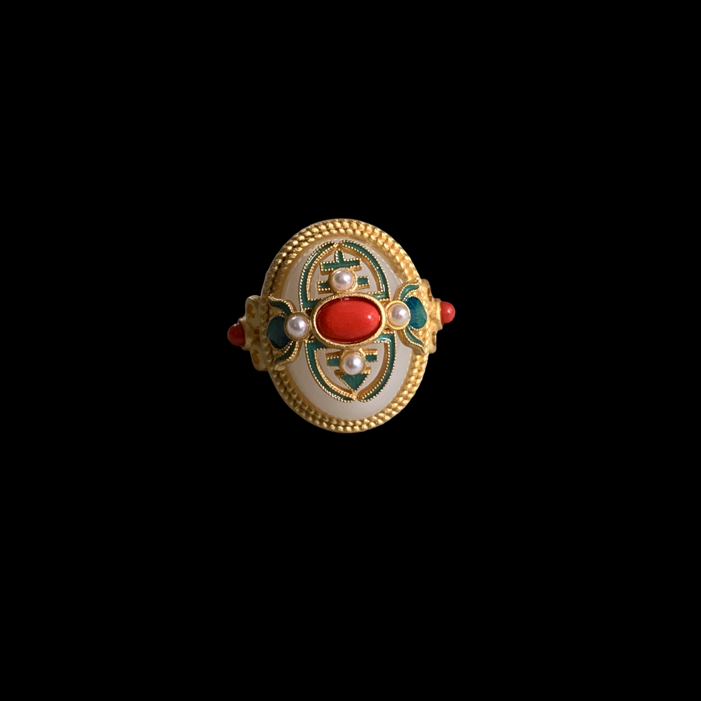 Vintage Design Cloisonne Red Agate Statement Ring