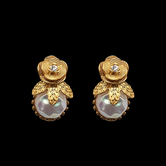 Floral Simulated Baroque Pearl Earrings