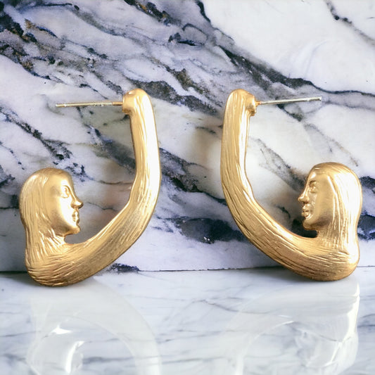 Art Deco Human Face Hoop Earrings