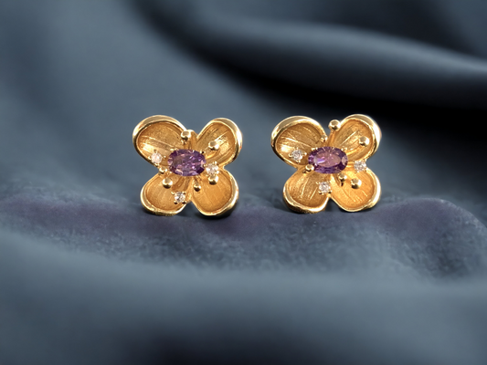 Amethyst Purple CZ Floral Earrings