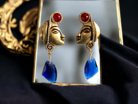Native American Indian Woman Face Statement Earrings