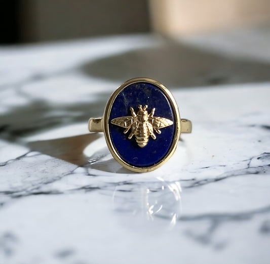 Lapis Lazuli Bumble Bee Signet Ring