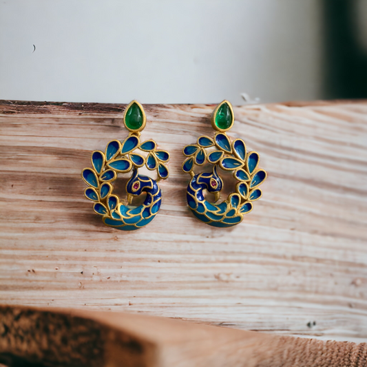 Enamel Peacock Stud Earrings