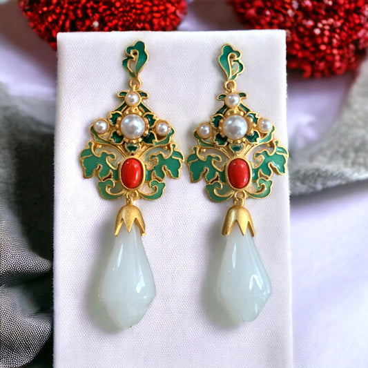 Cloisonne Enamel Vintage Design Magnolia Earrings