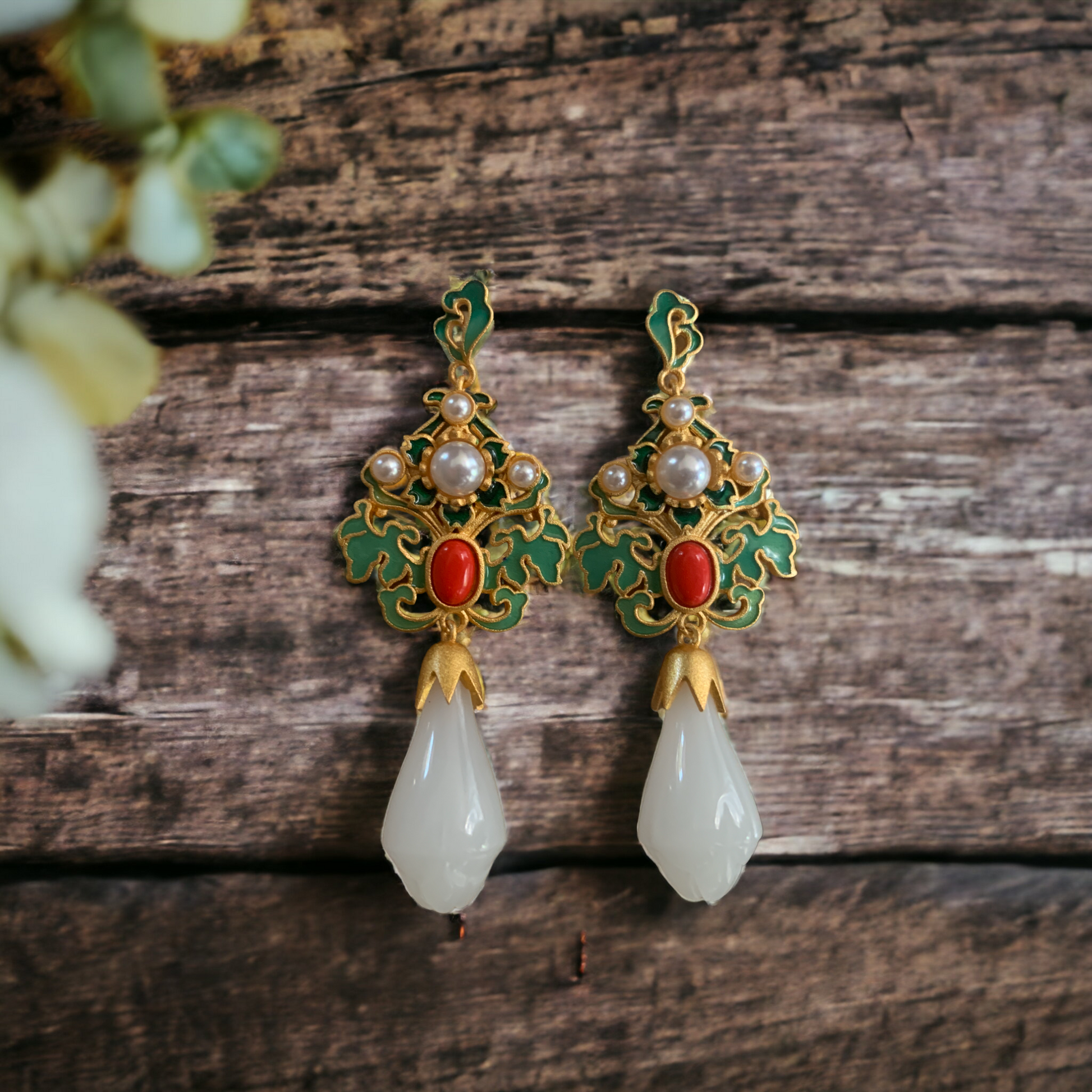 Jade and 2025 gold earrings