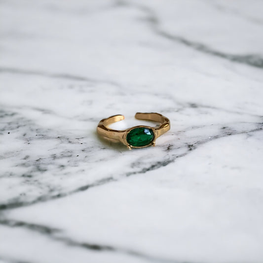 Emerald Green CZ Adjustable Ring