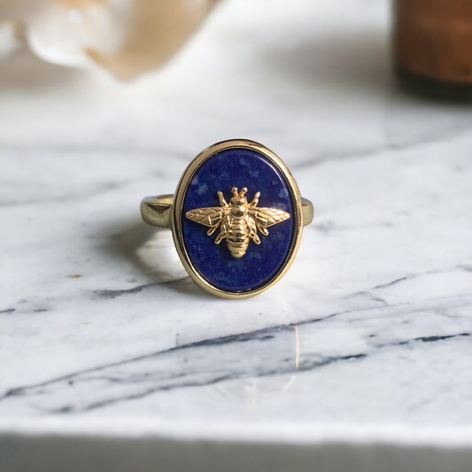 Lapis Lazuli Bumble Bee Signet Ring