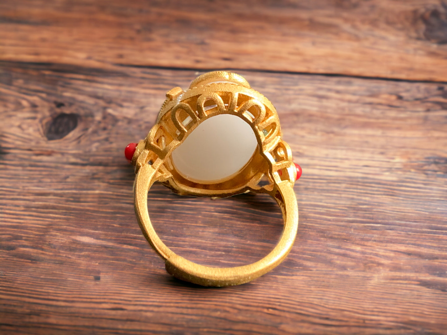 Vintage Design Cloisonne Red Agate Statement Ring