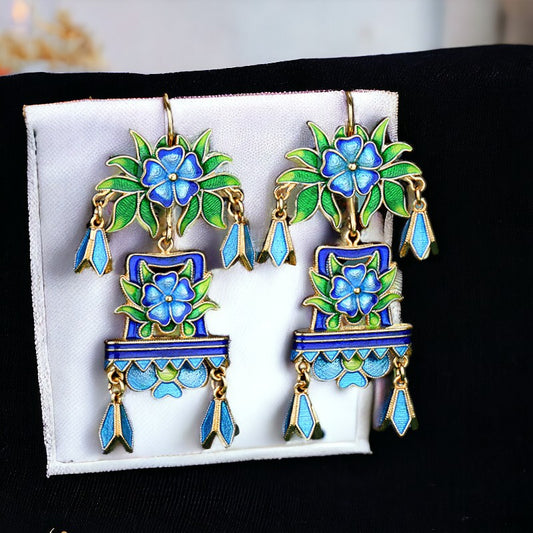 Cloisonne Enamel Ancient Palace Inspired Vintage Design Earrings