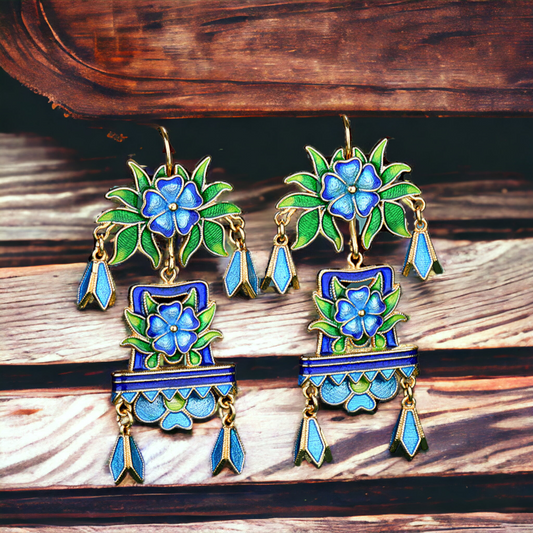 Cloisonne Enamel Ancient Palace Inspired Vintage Design Earrings