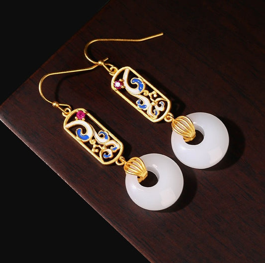 Vintage Design Donut Shape Enamel Statement Earrings