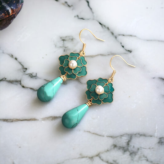 Camellia Turquoise Drop Earrings