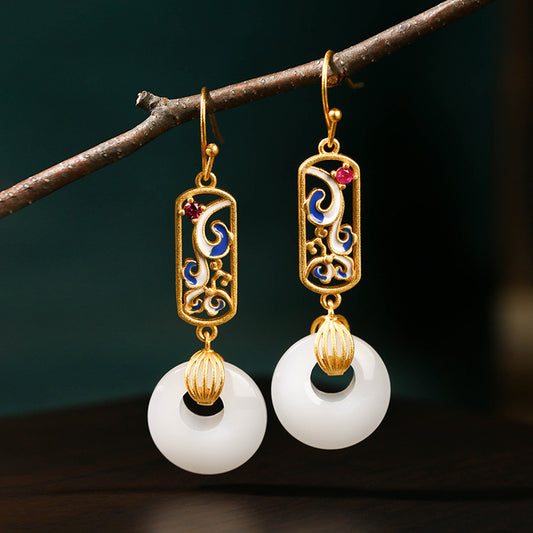 Vintage Design Donut Shape Enamel Statement Earrings