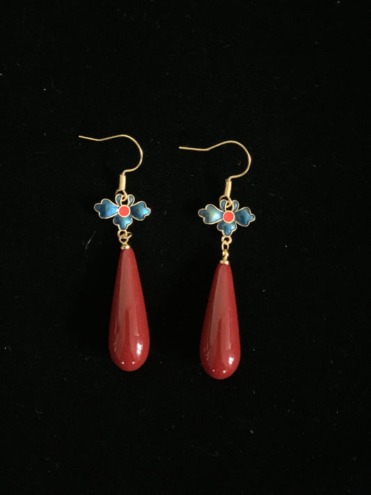 Vintage Enamel Floral Waterdrop Earrings