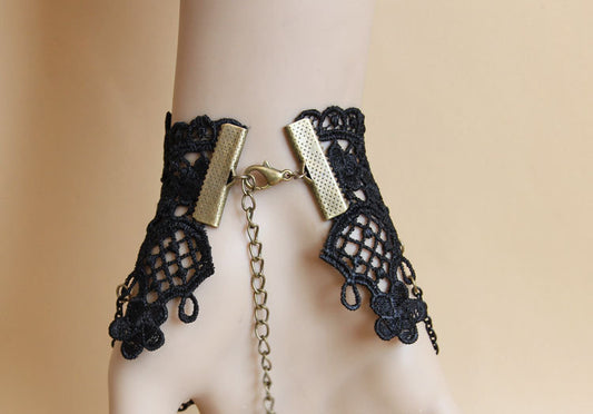 Gothic Black Lace Victorian Hand Chain Bracelet