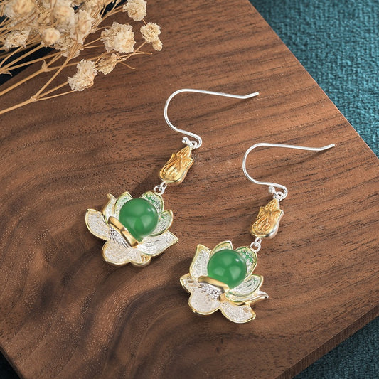 Lotus Flower Chrysoprase Drop Floral Earrings