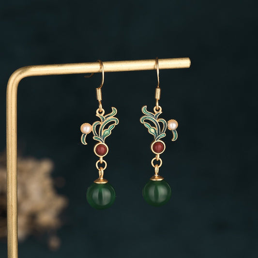 Enamel Floral Green Earrings