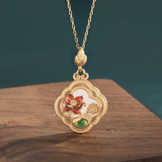 Lotus Flower Enamel Statement Necklace