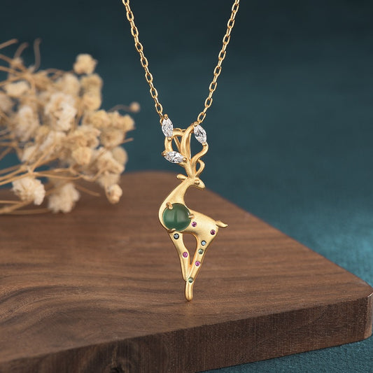 Sika Deer Chrysoprase Necklace