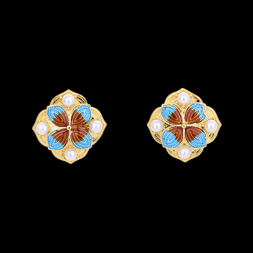 Vintage Style Cloisonne Floral Stud Earring