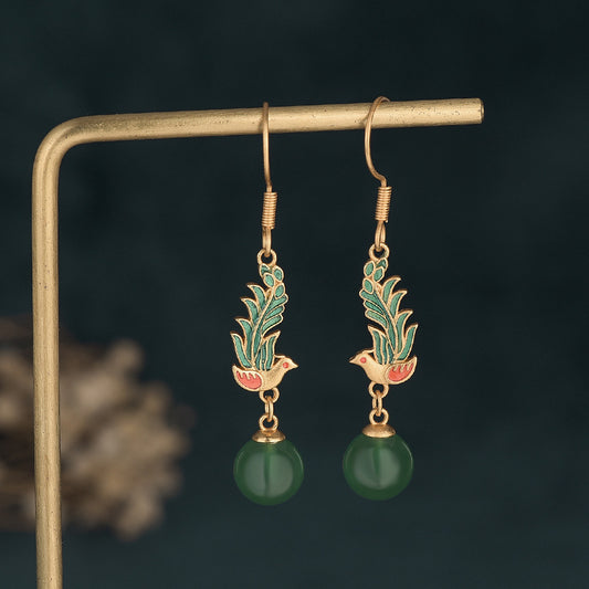 Magpie Chrysoprase Enamel Earrings