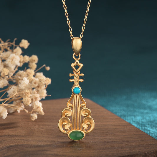 Vintage Style Lute Inspired Chrysoprase Necklace