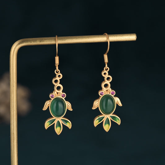 Vintage Style Chrysoprase Fish Earrings