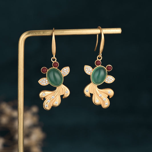 Vintage Style Chrysoprase Goldfish Earrings