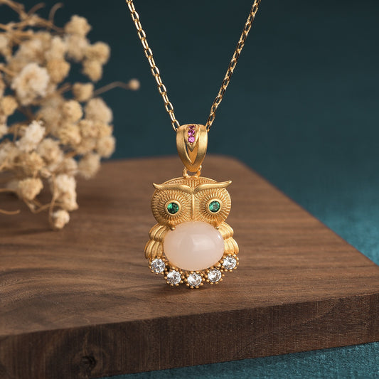 Owl Necklace with Agate Rhinestone
