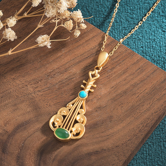 Vintage Style Lute Inspired Chrysoprase Necklace